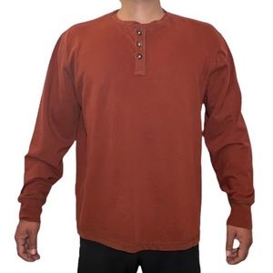 NWOT G.H. Bass & Co. Mens Orange Rust Heather Jersey Henley Long Sleeve Shirt